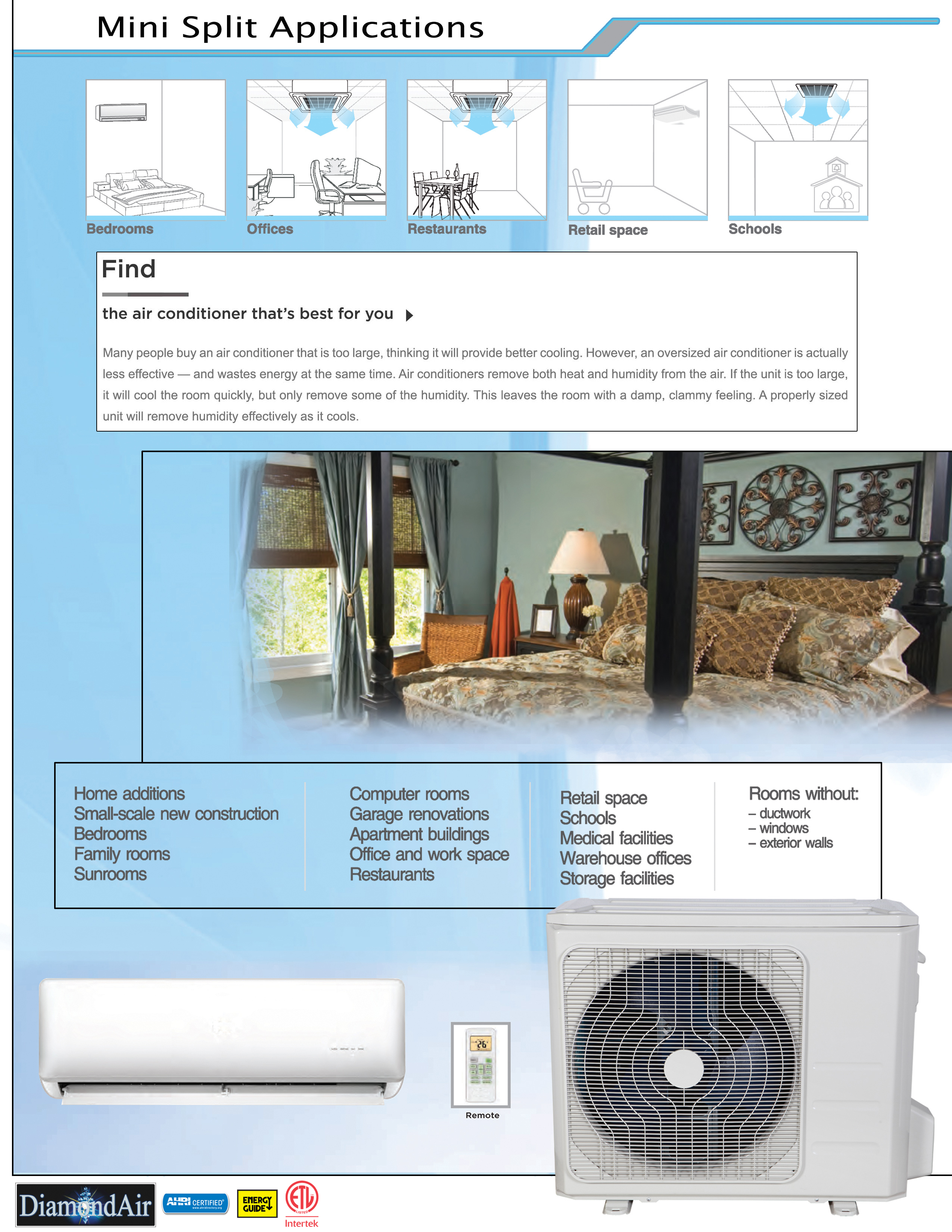Mini Split 9,000 BTU DiamondAir Hyper Heat 26.4 SEER2 Heat Pump System D2009SHO2, DF2009HMSI2